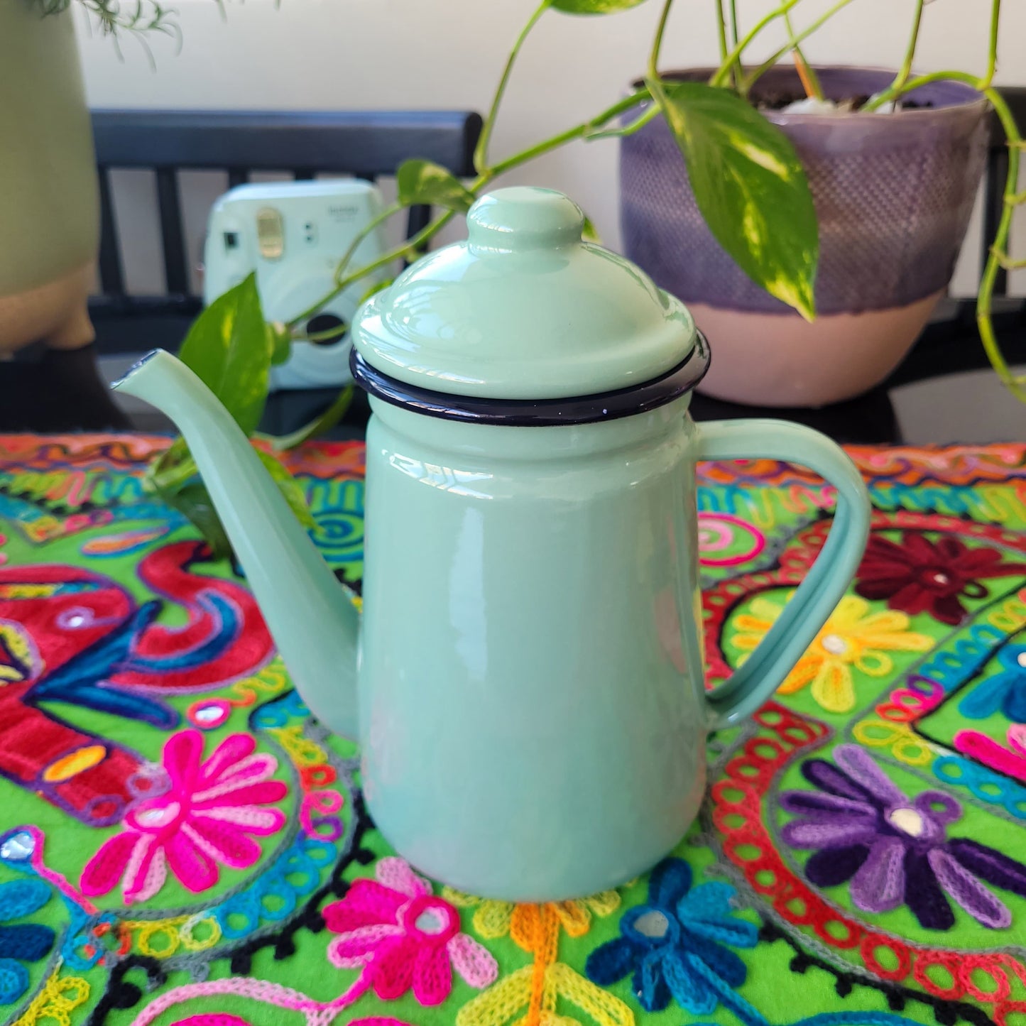 Tetera Enlozada, Diseño Color Verde Pastel
