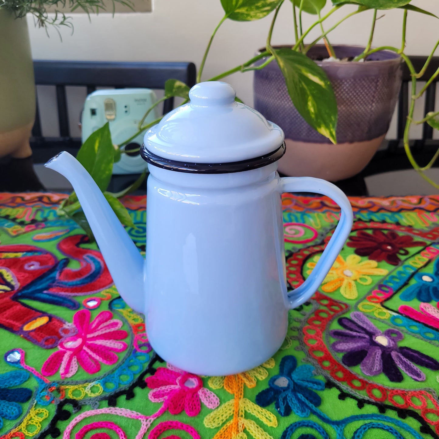 Tetera Enlozada, Diseño Color Celeste
